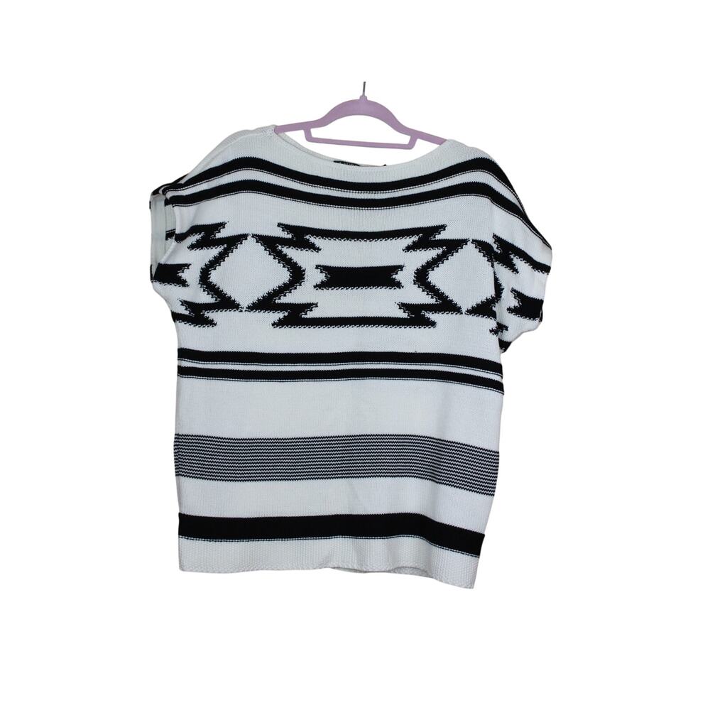Lauren Ralph Lauren Ivory & Black Southwestern Tribal Casual Knit Sweater Size L